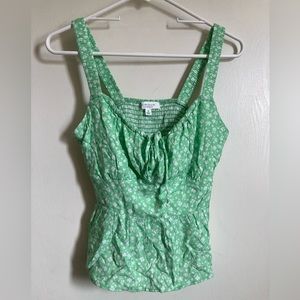 Kirious Lime Green Ditsy Floral Scoop Neck Cropped Peplum Tank Top #Gr